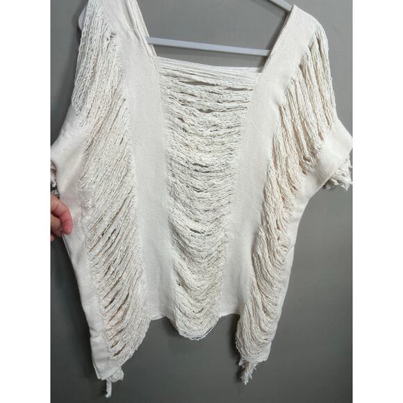 Womens Grunge Blouse Fringe Y2K Boho Whimsy Sz L Coquette Cottage Cream - Picture 9 of 9
